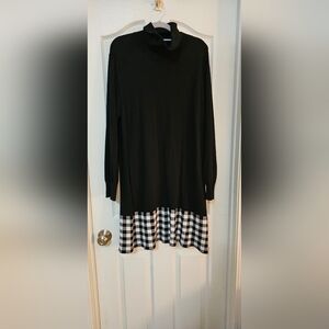 Black turtleneck dress with plaid bottom